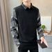 Loom Loom Autumn Winter New European Style Trendy Men Men's Two-Piece Knitted Sweater Long Sleeve Pullover_viptrois.com