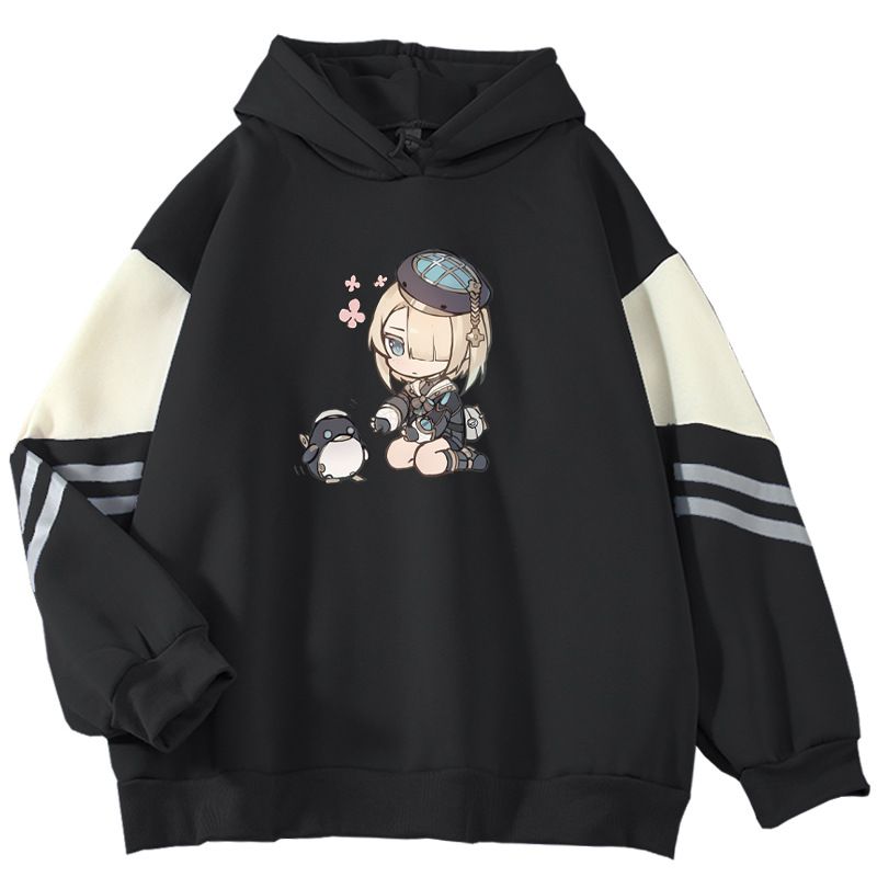 American Style Color Block Couple Loose Cartoon Anime Print Pullover Outerwear Cool Top Sweatshirt_viptrois.com