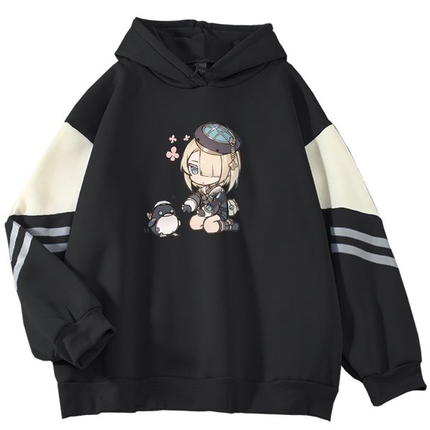American Style Color Block Couple Loose Cartoon Anime Print Pullover Outerwear Cool Top Sweatshirt_viptrois.com