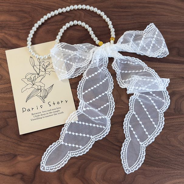 Elegant Pearl Lace Hairband Necklace For Women 2025 Long Belt Korean Versatile Multifunctional Silk Scarf_viptrois.com