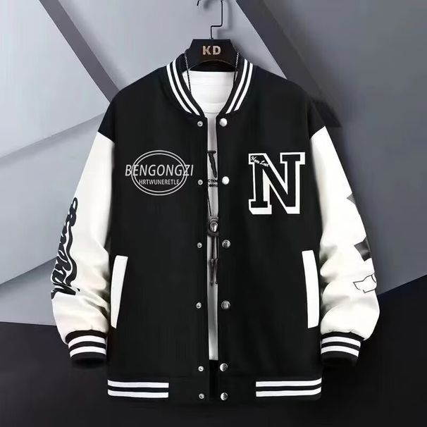 Men's Streetwear Baseball Jacket – Oversized Unisex Varsity Coat With Print & Ribbed Hem (S-3XL, Black/Blue/Green/White)_viptrois.com