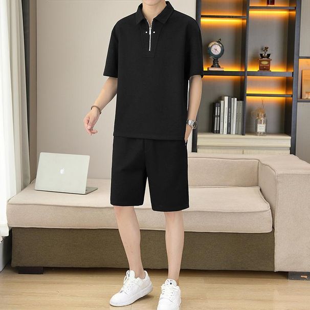 Tooling Suit Men's Summer Trendy Brand Ice Silk Short-sleeved Shorts Wear A Complete Set Of Casual Sports Polo Shirts T-shirts_viptrois.com