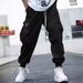 Men's Cargo Pants With Multi-Pocket Design, Loose Fit, Elastic Cuffs, Comfortable Polyester Trousers For Casual Wear_viptrois.com