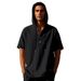 Men's Summer Simple Loose Casual Trendy Linen Button Beach Hooded Henley Short Sleeve Shirt_viptrois.com