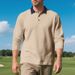 Men's Classic Polo Shirt – Premium Cotton Blend Long Sleeve Business Casual Top (White/Army Green/Khaki, S-XXXL)_viptrois.com