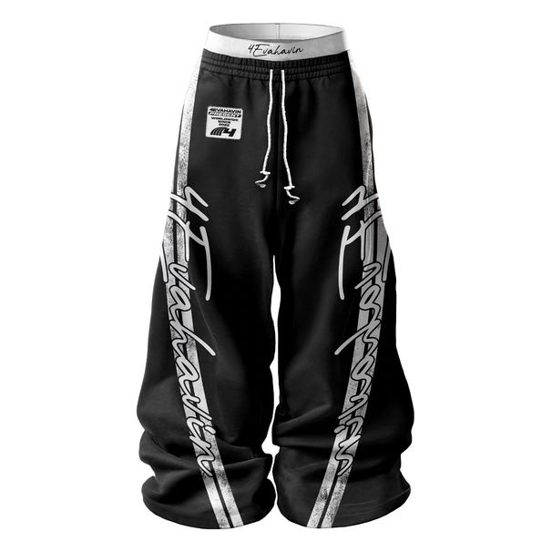 Men's Clothing American Hiphop Street Style Unisex Double Waist Design Loose Large Size Three Dimensional Printed Casual Pants_viptrois.com