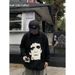 Pure American Portrait Print Black White Color Block Crew Neck Sweater Men, Loose Fit Couple's Lazy Style Knitted Top For_viptrois.com