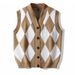 2022 Autumn V-Neck Sleeveless Button Short Loose Versatile Black Diamond Knit Cardigan Vest For Men_viptrois.com