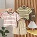 Boys' Striped Short Sleeved Thin Korean Version Top And Shorts Set, Children's Summer Two-piece Set_viptrois.com