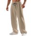 Men's Clothing Men's Casual Trousers Autumn Winter Straight Leg Athletic Pants Simple Drawstring Jacquard Waffle Pattern Solid Color Style_viptrois.com