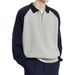 Men's Color-Block Zip Polo Shirt – Retro Long Sleeve Casual Top With Relaxed Fit (S-2XL, Light Grey)_viptrois.com