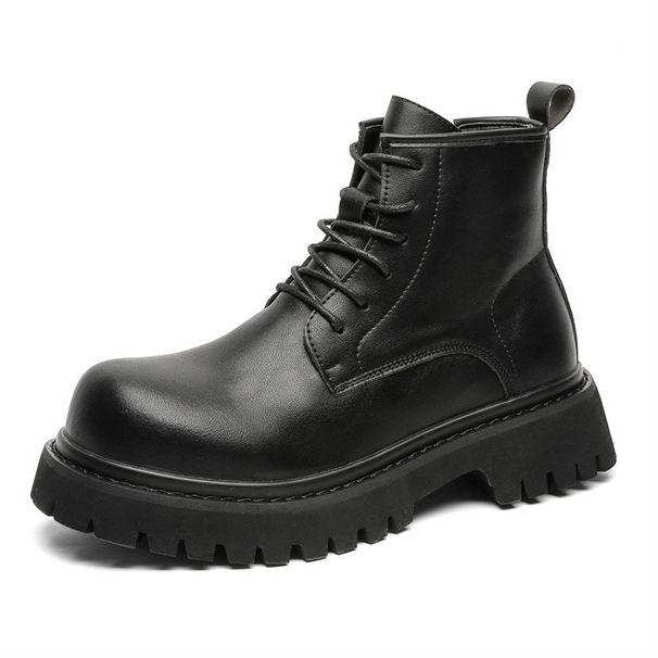 Retro Martin Boots Fleece Warm Men's Shoes Thick-soled Heightening Tooling Boots Casual Leather Shoes Short Boots_viptrois.com