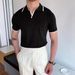 Men’s Slim-Fit Polo Shirt – Korean Style, Silk-Blend, Breathable & Lightweight (M-3XL, Black/White)_viptrois.com