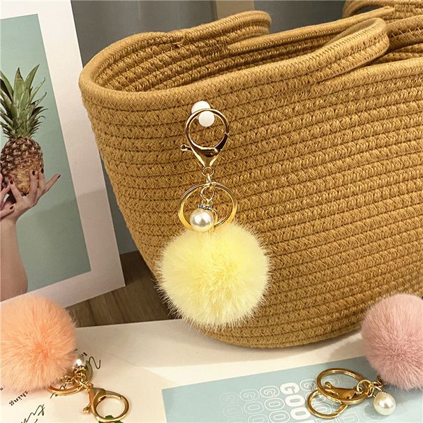 Bag Charm Pearl Plush Keychain Cute Student Macaron Color Bag Pendant Car Key Chain Accessories Small Gift_viptrois.com