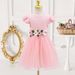 Kids’ Clothing Girls Princess Dress Summer New Style Girls Flying Sleeves Trough Waist A Row Of Flowers Mesh Dress_viptrois.com