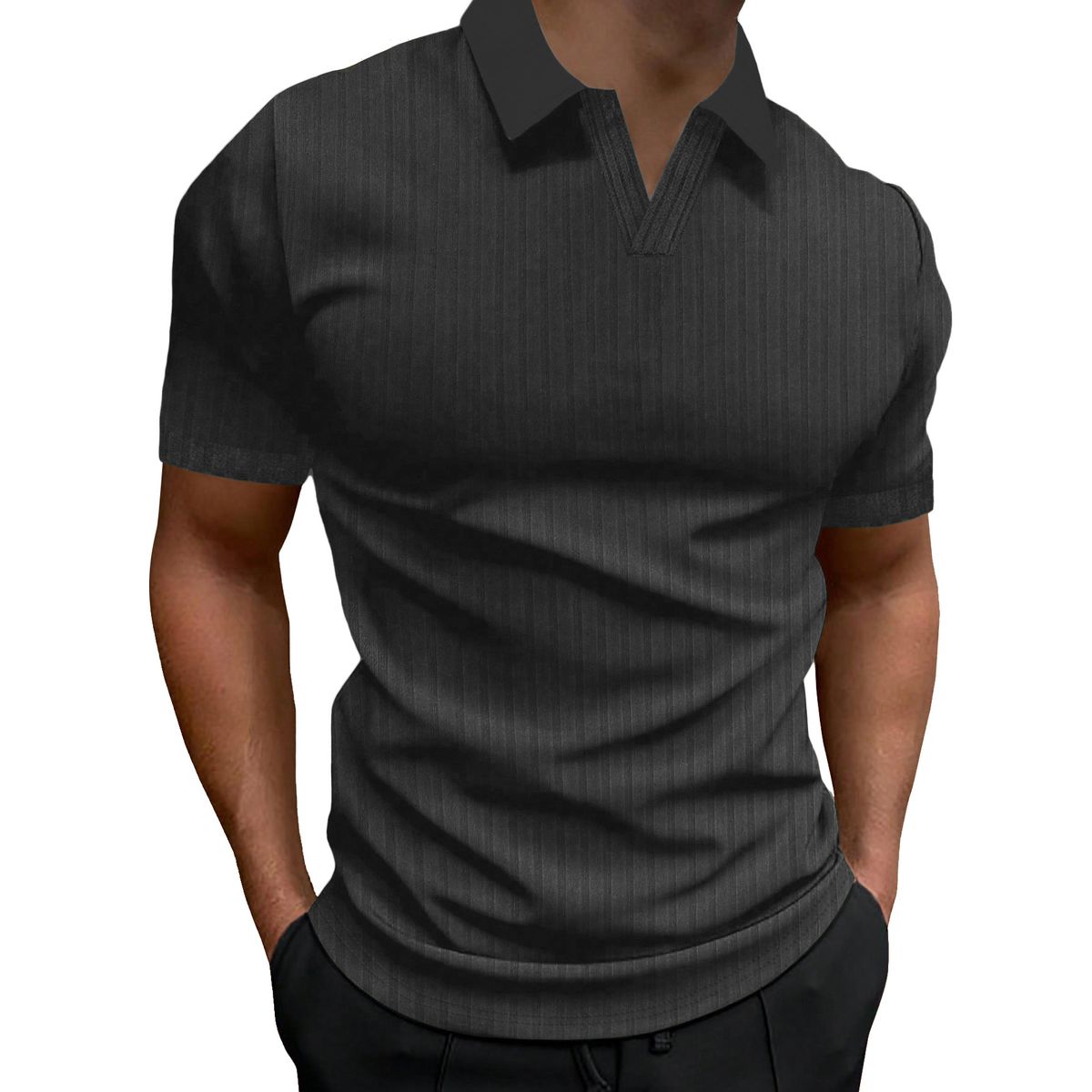 Men's Slim-Fit V-Neck Polo Shirt – Breathable & Wrinkle-Resistant Casual Tee (White/Black/Navy/More) – S-3XL_viptrois.com