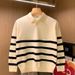 Striped Color Blocked Collar Knitted Sweater With New Fashionable And Casual Design_viptrois.com