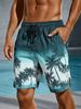 Men's Quick-Dry Beach Shorts With Tropical Palm Tree Wave Print, Breathable Casual Swim Trunks For Summer Vacation_viptrois.com