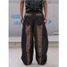Men's Clothing American Retro Design Stitching Leopard Print Baggy Silhouette Loose Straight Wide Leg Scimitar Washed Jeans_viptrois.com
