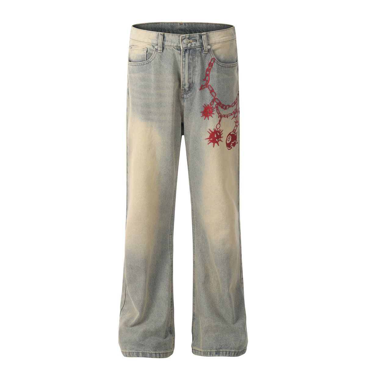 Men's Clothing G6437 Retro trend men's street heavy printing loose design high men's and women's denim trousers_viptrois.com