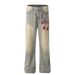 Men's Clothing G6437 Retro trend men's street heavy printing loose design high men's and women's denim trousers_viptrois.com