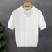 Men's Clothing New V Neck Polo Shirt Men's Design Knitted Sweater Short Sleeved T Shirt Loose Lapel Solid Color Spring And Summer Trend_viptrois.com
