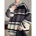 Pure Sping And Autumn Tendy Loose Lazy Style Round Neck Sweate Fo Men Japanese Reto Ins Stiped Colo Block Base_viptrois.com