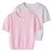 Cross Border A Type Children's Round Neck Hollow Bow Summer Thin Short Sleeved T Shirt Breathable Girls Knitted Tops Wholesale_viptrois.com