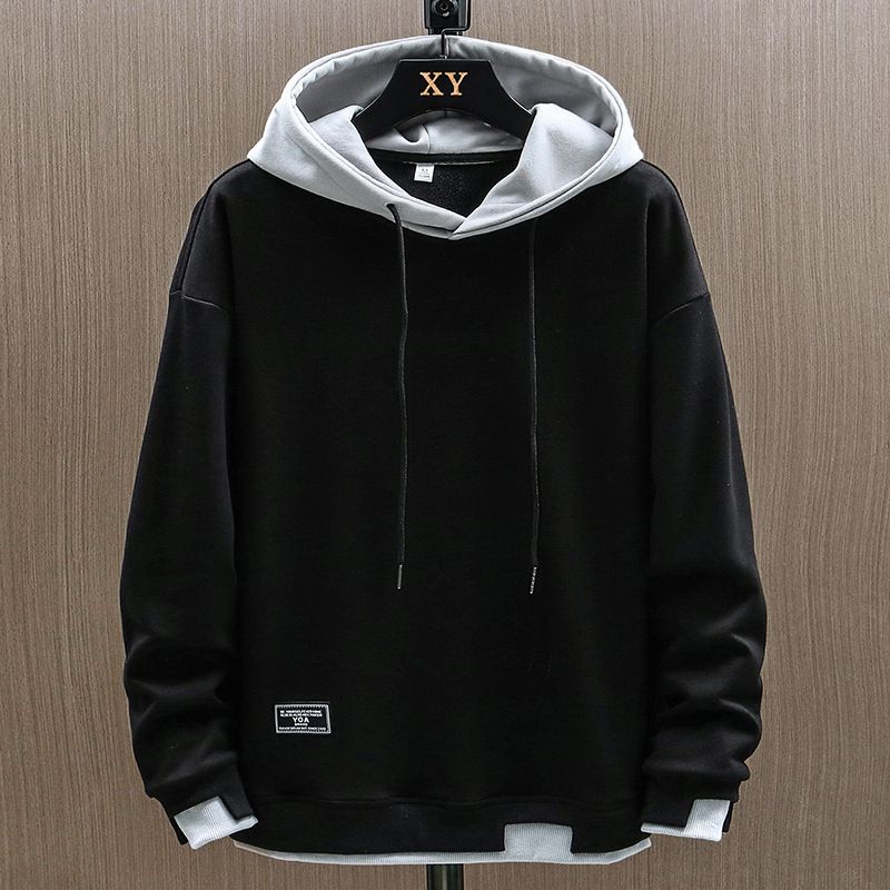 Men's Hooded Sweatshirt With Fake Two-Piece Design, Loose Fit, Casual Streetwear For Teens And Young Adults_viptrois.com