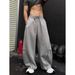 Retro American High Street Deconstructed Design Curved Sweatpants Gray Wide Leg Casual Fitness Pants for Men And Women with Graffiti Lines_viptrois.com