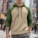 Men's Color Block Small Check Slim Fit Hooded Sweatshirt Casual American Style Polyester Top For Winter Black Gray_viptrois.com