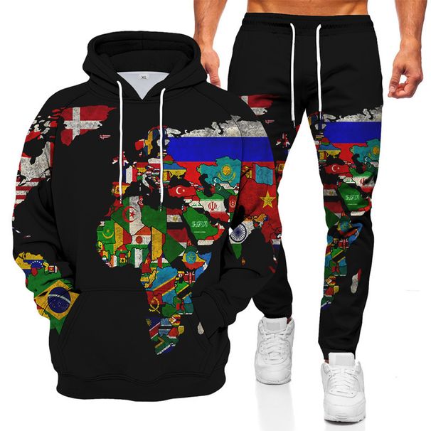 Men's Map Print Hooded Sweatshirt & Pants Set – 3D Digital Printed Two-Piece Casual Outfit (Black, Sizes S-6XL)_viptrois.com
