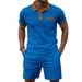 Men's Waffle-Knit Short Sleeve Suit - Lapel Collar & Chest Pocket Button-Up Shirt With Matching Shorts_viptrois.com