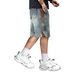 Men's Retro Blue Shorts Decorative Button Details 5 Inch Inseam Loose Straight Leg Casual Breathable Summer Shorts_viptrois.com