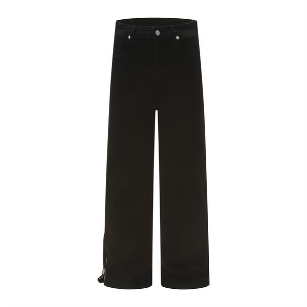 American Street Style Jeans For Men, Hippie Vibes, Versatile Loose Casual With Zipper And Slits, Straight-Leg Long Pants_viptrois.com