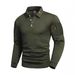 Men's Contrast Collar Polo Shirt - Slim Fit Long Sleeve Button-Up With Zip Accents & Patch Pockets - Breathable Polyester Blend For Casual Wear_viptrois.com