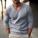 Men's Clothing Solid Color Long Sleeved Sweater Men's Slim Fit V-Neck Knit Sweater Long Sleeve Casual Pullover Solid Color Lightweight Acrylic Blend_viptrois.com
