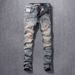 Men's Clothing Ripped Patch Jeans Men's Elastic Slim Fit Slim Feet Retro Old Trendy Straight_viptrois.com
