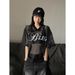 Letter-printed V-neck Short-sleeve T-shirt, Summer Hollow-out Cropped Jersey, Loose-fitting Mesh Top For Men And Women_viptrois.com
