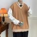 Lazy Casual Knitted Youth Trendy Sleeveless Pullover Men's Sweater V-neck Autumn Loose Fit New Trend_viptrois.com