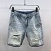 Men's Style High Street Distressed Denim Shorts Straight Leg Five Point Pants Summer Thin Casual Mid Length Splatter Painted_viptrois.com
