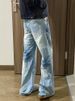 Washed Blue Straight Jeans For Men, Spring And Autumn American High Street Vibe , Clean Fit Curved Hem Flared Long_viptrois.com