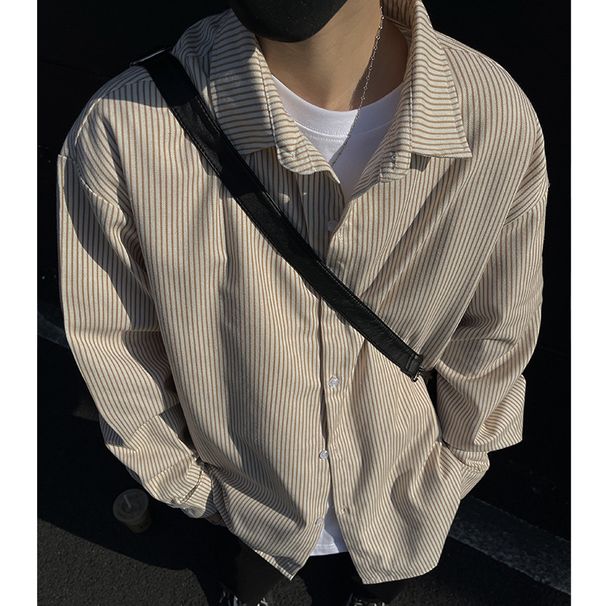 Striped Denim Shirt Men, Layered Ide, 2025 New American Style Loose Clean Fit Spring And Autumn Jacket For Teenagers_viptrois.com