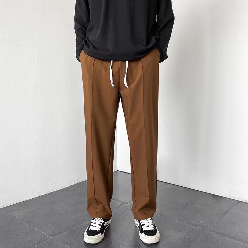 High Street Style Men's Floor Length Trousers Straight Leg Drape Casual Long Leg Loose Fitting Autumn Spring Sports Trousers_viptrois.com