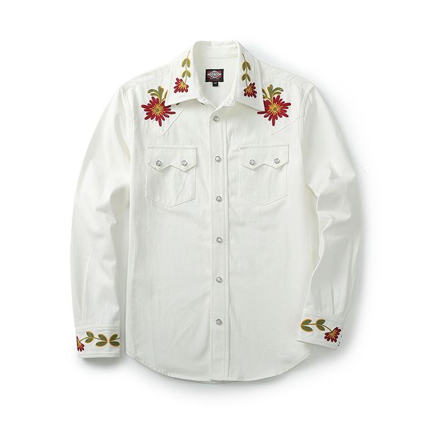 Men's Clothing Retro Slim Embroidered Shirt Cowboy Long Sleeve Shirt_viptrois.com
