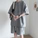 Men's Sports Suit High-End Waffle Texture T-Shirt Shorts Two-Piece Loose Casual Fashion Summer Outfit Trend_viptrois.com