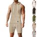 Men's Clothing Sleeveless Solid Color Jacquard Knitted Hooded Sleeveless Casual Vest Shorts Suit_viptrois.com