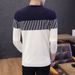 Pure Cross-Border Long Sleeve Round Neck Color Block Vertical Striped Sweater Trendy Youth Korean Version Slim Fit Men's_viptrois.com
