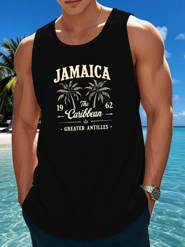 Canotta Uomo Girocollo 100% Cotone Con Stampa Tessuto Liscio Traspirante Senza Maniche Per Uscite Mare Interno Esterno Multicolore_viptrois.com