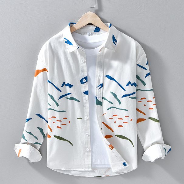 Printed Fresh Long Sleeved Shirt, Fashionable And Versatile, Artistic And Casual Loose Top, Spring And Autumn Men's Shirt_viptrois.com